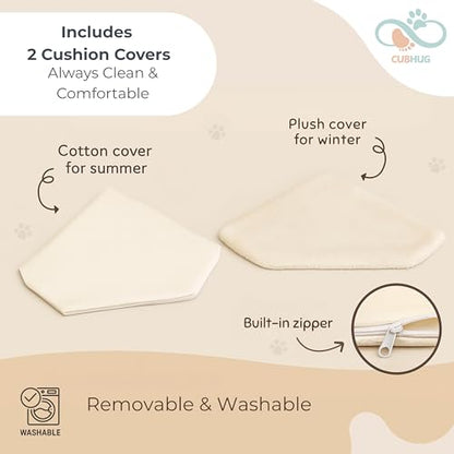 Cat Wall Shelves, Solid Wood Corner Bed, 3 Steps, Up to 25 lb, Wood | Cushion included; 2 washable covers, cotton and plush; secures across two walls - color: Natural Wood