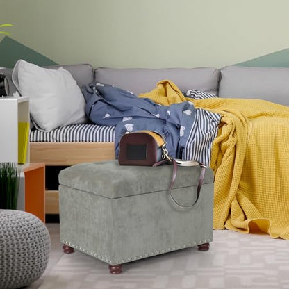 Adeco High End Classy Tufted Accents Rectangular Bench Footstool, Light Storage Ottoman, Royal Olive Grey - color: Royal Light Olive Grey