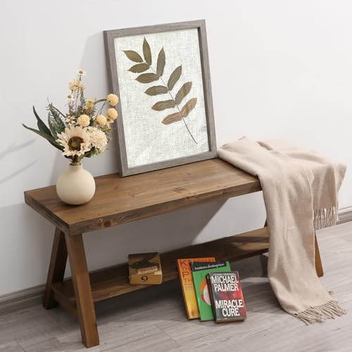 Wnutrees 43" Farmhouse Solid Wood Bench, Rustic Indoor Storage Bench | Entryway Seat for Living Room, End of Bed, Hallway, Original Natural Wood Finish, Sturdy Construction - size: 43" wood bench