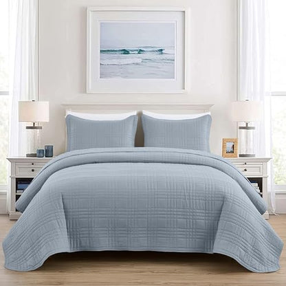 Chezmoi Collection Kingston Queen Size Bedspread Set, 3-Piece Cool Gray Oversized Quilted Microfiber Lightweight Bedspread Coverlet (100"x106") for All Seasons - color: Cool Gray, size: Queen