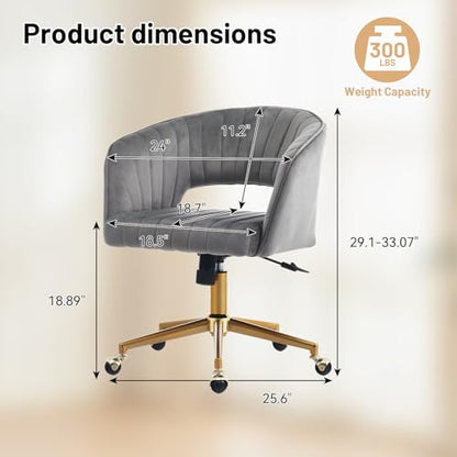 Vanity Chair with Back 360 Swivel Armchair and Gold Base, Criss Cross Chair with Wheels for Vanity Home Office, Living Room, Bedroom and Study (Grey) - color: Grey
