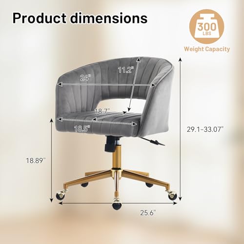 Vanity Chair with Back 360 Swivel Armchair and Gold Base, Criss Cross Chair with Wheels for Vanity Home Office, Living Room, Bedroom and Study (Grey) - color: Grey