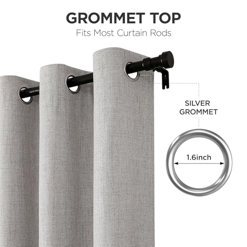 Joydeco 100% Blackout Linen Curtains 90 Inches Long 2 Panels, Thermal Insulated Burlap Curtain & Drapes, Grommet Room Darkening Textured Curtains for Bedroom Living Room (52x90 inch,Greyish White) - color: Greyish White, size: 52"W x 90"L (Pack of 2)