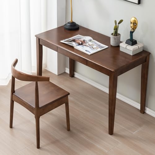 Solid Wood Desk with Drawer, Wooden Home Office Desk for Work, Student Computer Desk for Small Spaces, Gaming Study PC Desk for Bedroom, Easy to Assemble (Walnut Color 39 inch) - color: Walnut Color 39 Inch