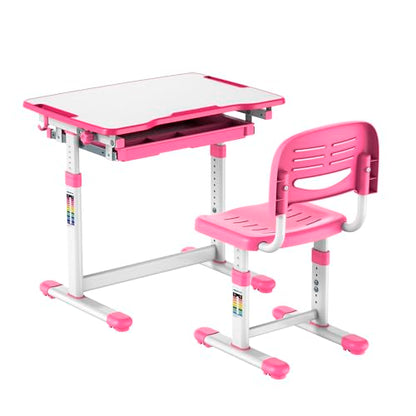 Mount-It! Kids Desk and Chair Set, Height Adjustable Sturdy, Girl Desk, Child Study Desk and Chair Set for Boys, Table for Art, Home School, Drafting, Ergonomic with Storage Drawer, Pink - color: Pink