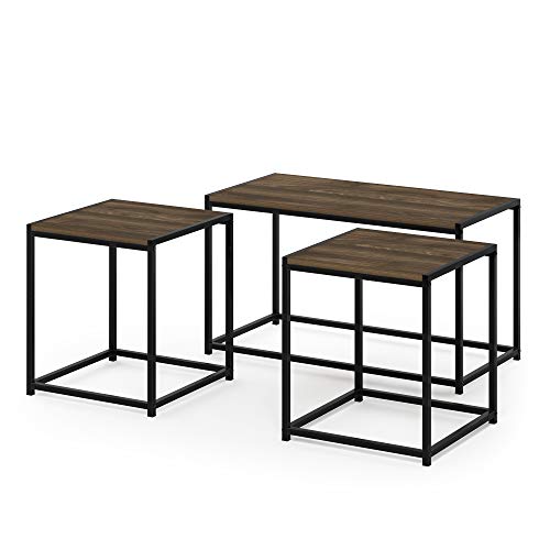 Furinno Camus Modern Living Room Coffee Table with 2 End Tables Set, Columbia Walnut - color: Columbia Walnut, size: 3-in-1 Set (1 Coffee + 2 End Tables)