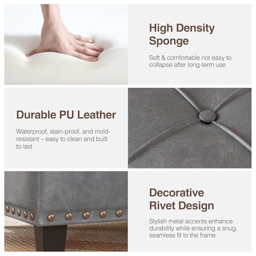 FiveWillowise 31.5 Inch Large Square Ottoman with Storage,Faux Leather | Coffee Table Storage Ottoman Bench with Lift Top Upholstered Footrest Stool Toy Box for Bedroom Living Room,Grey - color: Slate Gray