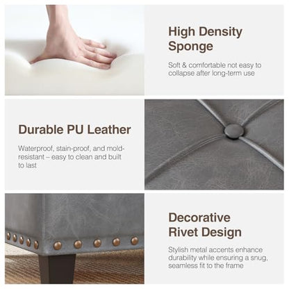 FiveWillowise 31.5 Inch Large Square Ottoman with Storage,Faux Leather | Coffee Table Storage Ottoman Bench with Lift Top Upholstered Footrest Stool Toy Box for Bedroom Living Room,Grey - color: Slate Gray