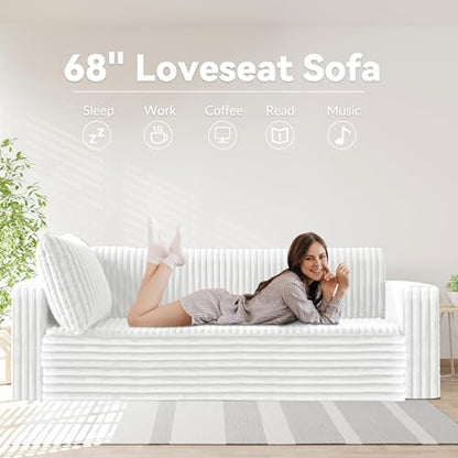 68" Loveseat Boneless Couch,4-in-1 Convertible Sofa Bed | Plush Fur Folding Futon Sofa Bed Couches w/1-Pillow for Living Room,High-Density Foam,No Assembly Required(Queen Grey) - color: Beige, size: Queen