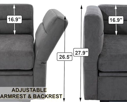 asunflower Modular Couch with Storage 25.19" Deep Seat Storage Couch Comfy Fabric Dark Grey Modular Sofa with No Arms Middle Module for Sectional Sofa with Reclining Back