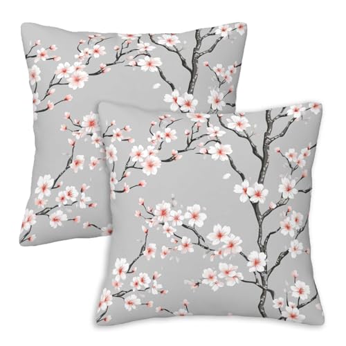 Firmiso Cherry Blossom Throw Pillow Covers 18x18 Set of 2 | Minimal Floral Decorative Cushion Covers for Sofa Couch Bed | Elegant Spring Home Decor Pillow Cases - color: Cherry Blossom