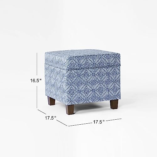 HomePop 18" Classic Square Storage Ottoman - Blue Indigo Print - color: Blue Indigo Print
