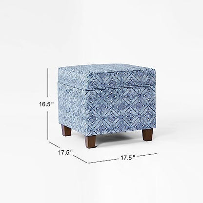 HomePop 18" Classic Square Storage Ottoman - Blue Indigo Print - color: Blue Indigo Print