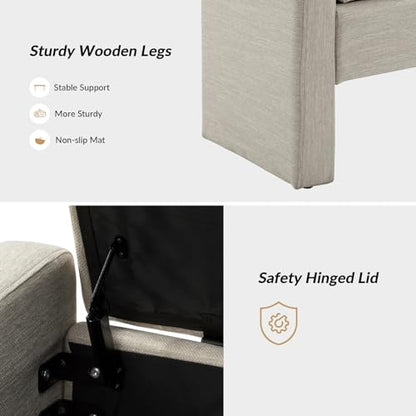 55" Modern Upholstered Storage Bench with Tufted Seat, Fabric Ottoman Bench for Bedroom, Entryway, or Living Room, Soft Close Hinge,Beige - color: Beige