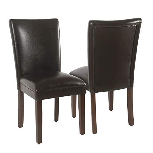 HomePop Parsons Upholstered Accent Dining Chair, Set of 2, Dark Brown Faux Leather - color: Dark Brown Faux, style: Pack of 2