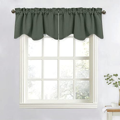NICETOWN 4 Panels Blackout Valance Rod Pocket Thermal Insulated Window Treatment Tiers Solid Short Curtain for Small Window Bedroom 52 x 18 Inches 4 Panels, Dark Mallard - color: Dark Mallard