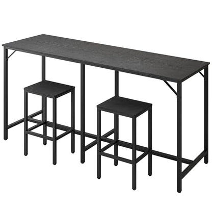 70.9" Bar Table and Chairs Set, Dining Table and Chair Sets, 3 Piece Counter Height Table and 2 Stools, Kitchen Table for Home Restaurant, Bar, Black BT09BB - color: Black