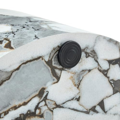 Round Coffee Table, 23.6" Modern Faux Marble Drum Coffee Table, Round Accent Center Table for Living Room Apartment Small Spaces, No Assembly Required - color: 24'' Rock White, size: 24'' Round Coffee Table