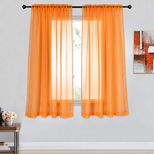 2 Panels Solid Color Orange Sheer Curtains Elegant Rod Pocket Window Voile Panels Drapes for Bedroom Living Room (52X54 Inches) - color: Orange, size: 52"W x 54"L (Pack of 2)