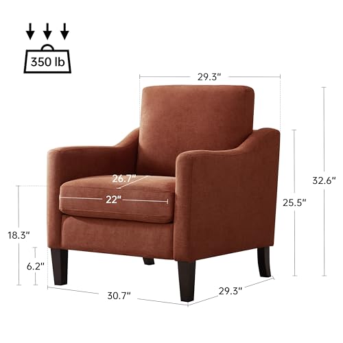 VKNOW Accent Chairs, Living Room Chairs with Wood Legs, Orange | Mid Century Armchair, Flexible Cushion, No Tool Assembly, Removable Cushion, Upholstered Single Sofa For Living Room, Bedroom - color: Orange