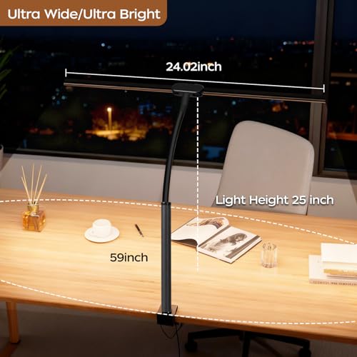 LED Desk Lamp with Clamp, Dual Head Desk Light for Home Office, Eye-Caring Monitor Desk Lamp with Remote, Flexible Gooseneck Architect Task Lamp, 10 Brightness Levels & 5 Color Modes Black - color: Black