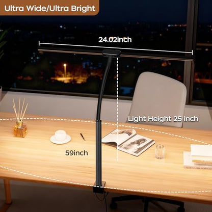 LED Desk Lamp with Clamp, Dual Head Desk Light for Home Office, Eye-Caring Monitor Desk Lamp with Remote, Flexible Gooseneck Architect Task Lamp, 10 Brightness Levels & 5 Color Modes Black - color: Black