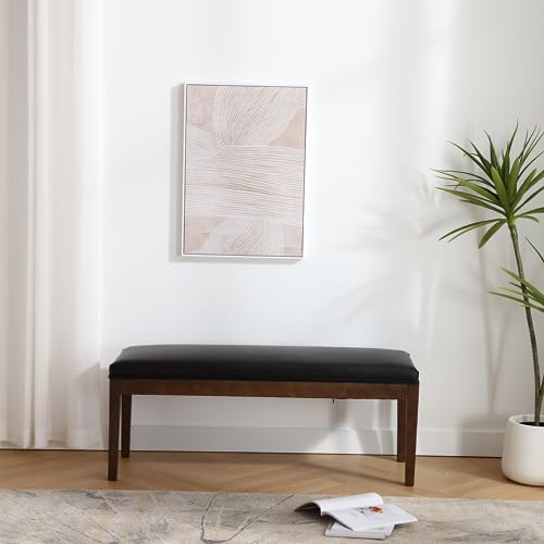PU Leather Dining Bench Upholstered Entryway Bench Farmhouse Shoe Bench Seat Ottoman for Hallway Living Room Bedroom End of Bed Dining Room Kitchen, 45.5" Long, Black - color: Pu Leather, Black