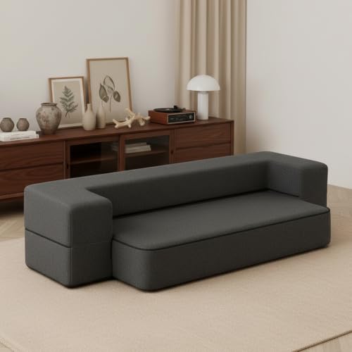 10 Inch Folding Sofa Bed Memory Foam Futon Chair Bed, Modern Fold Out Couch | Full Size Convertible Sleeper Sofa for Living Room, Foldable Floor Guest Mattress, Dark Grey - color: Dark Grey, size: Full
