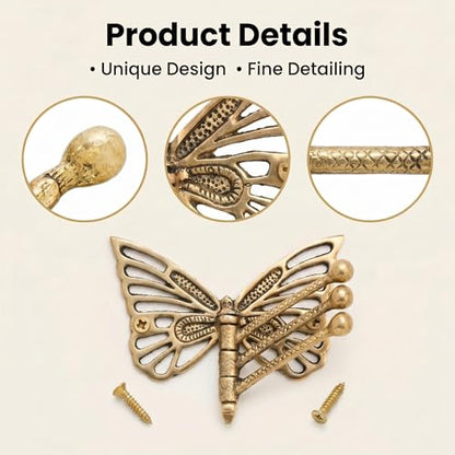 Indian Shelf Brass Butterfly Swivel Wall Hook, Foldable Tri-Arm Gold Hanger - style: Butterfly