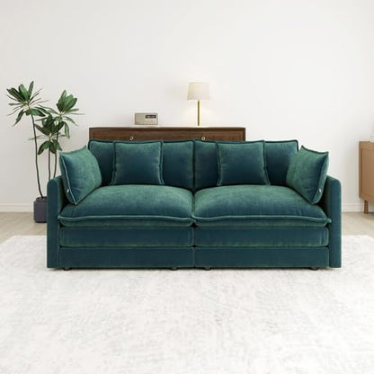 76.7” Oversized Green Loveseat Sofa, 2 Seater Large Sectional Couches for Living Room, Chenille Fabric Modular Sectional Sofa, Deep Seat Home Sofas Set, Love Seat Couches - color: Green, size: 2 Seater