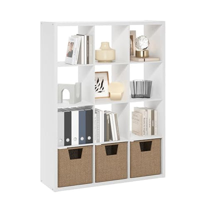 12-Cube Bookshelf, Cubicle Shelf Bookcase with Open Back, Position Reversible Book Shelf, 15 x 44 x 58, for Home Office, Living Room, White - color: White, size: 12 Cube