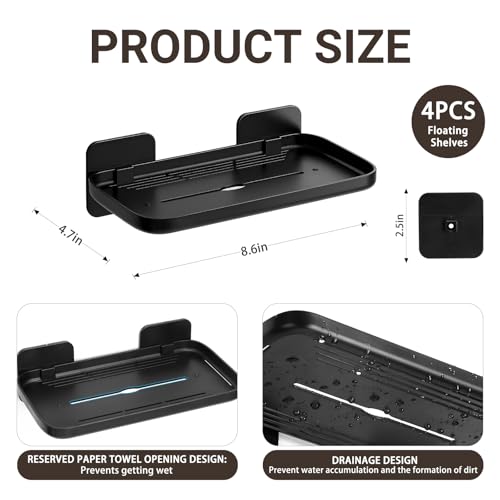 FAYYGYH 2 Pack Adhesive Floating Shelves, No Drill Small Floating Shelf | Wall Storage Damage-Free Wall Mounted Organizer for Bathroom, Kitchen, Bedroom & Office (Black-4pcs) - color: Black-4pcs