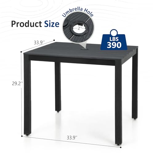 Outdoor Dining Table, Weatherproof 34" Square HIPS Patio Dining Table for 4, with 2" Umbrella Hole, Outdoor Table for Backyard Deck Poolside, Black - size: 34" table