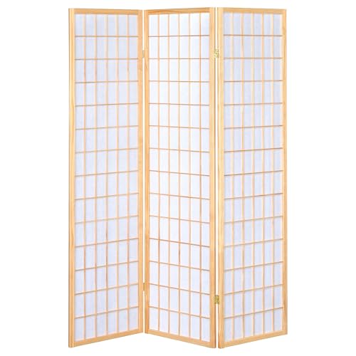 Coaster Home Furnishings - Carrie - Solid Wood - 3-Panel Folding Shoji Screen Room Divider with Linear Grid Design, Metal Hinges and Freestanding Piece - Living Room - Natural Brown - 4621 - color: Natural