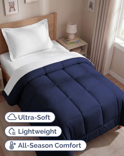 Comforter Twin Size - Down Alternative Duvet Insert - Navy Blue, 68" x 88" | Soft & Comfy, Quilted White Comforter with Corner Tabs, Box Stitched Down Alternative Bedding for Men, Women, Kids & Teens - color: 07 - Navy Blue, size: Twin (68" x 88")