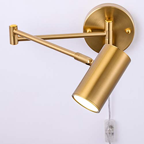 Gold Plug in Wall Sconces Set of 2 | Modern Swing Arms Wall Lamp, Plug-in Cord, Adjustable Wall Light, Light Source Included - color: A-Gold-2 Pack