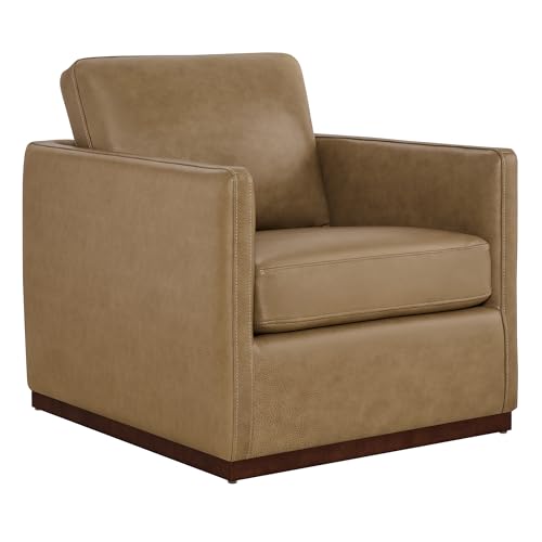 CHITA Genuine Leather Swivel Chair, Wood Frame, Fully Assembled, Mocha | Leather Arm Chair with 360° Swivel Solid Wood Base, Mid Century Modern Living Room Chair, 33"Dx30"Wx33"H, 300 Lb Capacity - color: Mocha