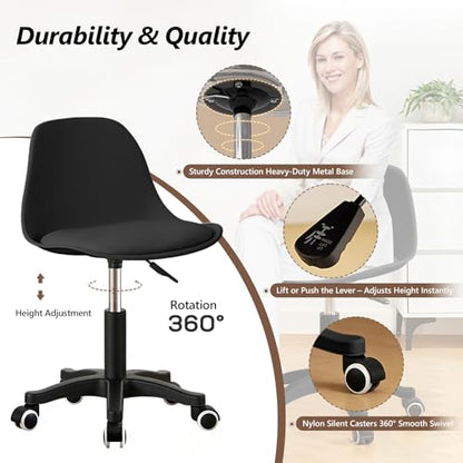 JPBSTO Small Desk Chair Cute, Swivel Armless Task Chair with Soft Padded Cushion, Height Adjustable Home Office Desk Chair with Back for Study Room, Vanity, Office, Bedroom - color: All Black, size: M-Set of 1