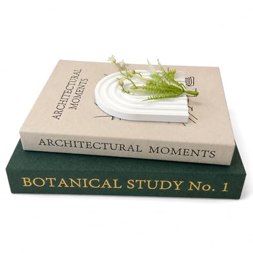 Linen Decorative Books Set of 2, Faux Book Decor for Coffee Table | Neutral Decor Book Box，Sculpture Tray & Faux Leaves, Hidden Storage for Console, Entryway & Bookshelf - color: Forest Green-Beige