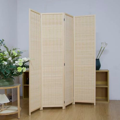 4 Panel Bamboo Room Divider Screen,5.6 FT Tall Bamboo Divider Folding Privacy Screen,Freestanding Panel Divider for Room Seperation,Beige - color: Beige, size: 4 Panel