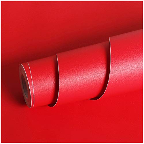 Livelynine 15.8x394 Matte Red Wallpaper Stick and Peel Red Contact Paper for Cabinets Locker Appliances Kitchen Cabinet Vinyl Wrap Waterproof Wall Paper for Bathroom Walls Self Adhesive Fadeless Roll - color: Solid Red, size: 15.8" x 394"