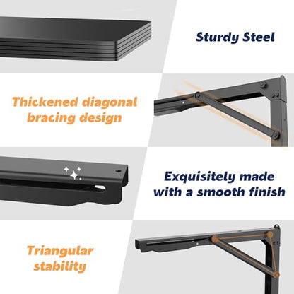 24 inch Black Sturdy Folding Shelf Brackets, Heavy Duty Adjustable Steel Wall Mounted Collapsible Shelf Bracket, Max Load 550lb - style: 2 PACK