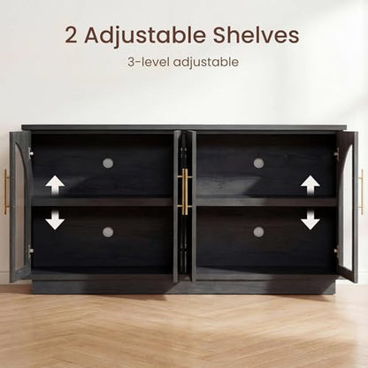 Fatmok 30.7" Tall Modern TV Stand with Arched Glass Doors,Grey Black Oak | Set of 2,Detachable Gold Handles,Adjustable Shelves,FSC Wood,Media Console Cabinet,Entertainment Center for Living Room - color: Bb-black Grey