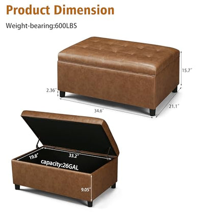 Rectangular Lift Top Storage Ottoman Bench, Faux Leather Storage Bench for Living Room Entryway Bedroom, Ochre Yellow - color: Ochre Yellow
