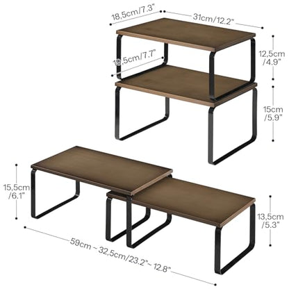 HOOBRO Cabinet Organizer Shelf, Set of 2 Kitchen Counter Shelves, Expandable Kitchen Storage, Stackable Bamboo Spice Rack, for Kitchen, Countertop, Office Desk, Bathroom, Mocha and Black CB30TL01 - color: Mocha, Black