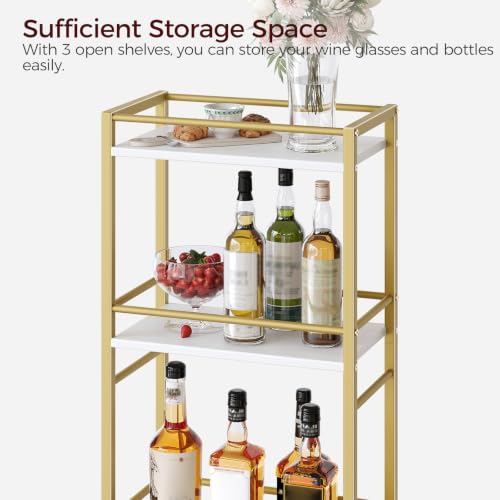 MAHANCRIS Bar Cart for The Home, 3-Tier Drink Cart on Wheels, Home Bar Serving Cart, Mini Bar Cart for Small Space, Rolling Kitchen Carts for Bar, Kitchen, Dining Room, Gold RCJW4001 - style: Modern