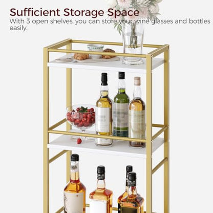 MAHANCRIS Bar Cart for The Home, 3-Tier Drink Cart on Wheels, Home Bar Serving Cart, Mini Bar Cart for Small Space, Rolling Kitchen Carts for Bar, Kitchen, Dining Room, Gold RCJW4001 - style: Modern