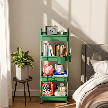Sorgion 4 Tier Rolling Cart Organizer,Art Craft Diaper Bedside Snack Laundry Room Bathroom Organizer Narrow Thin Slim Rolling Trolley Utility Cart with Wheels for Kitchen,Office(Green) - size: 4Tier-Green