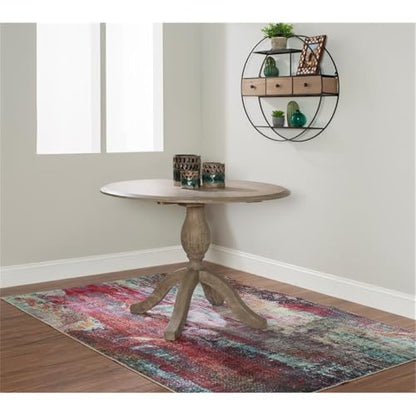 Bowery Hill Transitional Wood Drop Leaf Dining Table, Antique Rustic Brown Finish, 42"w x 42"d x 30"h, Solid Rubberwood, Space-Saving Design, Adjustable Pedestal Base, Small Kitchen or Dining Room Use