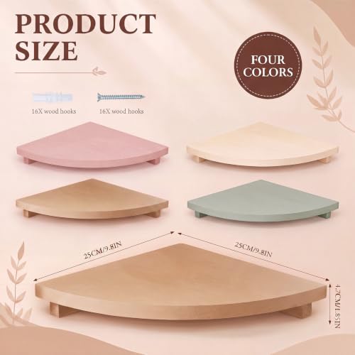 RattanView Morandi Floating Corner Shelf Set of 4, Colorful Rounded Shelves Wall Mounted for Bathroom Bedroom Kitchen, Soft Wood Corner Shelves for Small Spaces Apartment Decor - color: Morandi